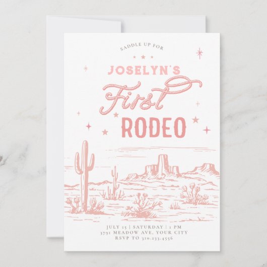 ピンクファーストロデオ誕生日招待状 招待状 (正面)