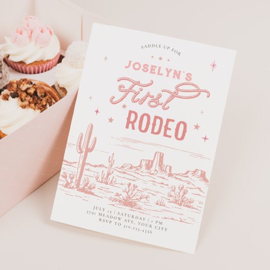 ピンクファーストロデオ誕生日招待状 招待状