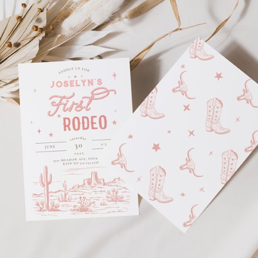 ピンクファーストロデオ誕生日招待状 招待状