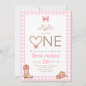 ピンクファーストロデオ 1歳の誕生日招待状 招待状 (正面)