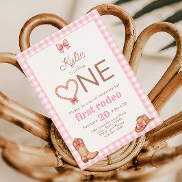 ピンクファーストロデオ 1歳の誕生日招待状 招待状