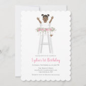 ピンクファースト誕生日ガールハイチェア 招待状 (正面)