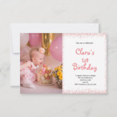 ピンクファースト誕生日ベビーガールフォト招待状 (正面)