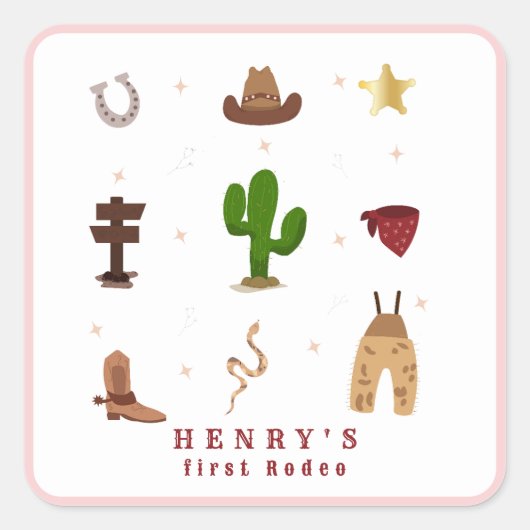 ピンクファーストRodeoカウボーイ子供の誕生日写真 スクエアシール (正面)