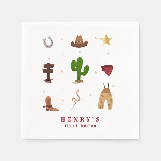 ピンクファーストRodeoカウボーイ子供の誕生日写真 スタンダードカクテルナプキン (正面)