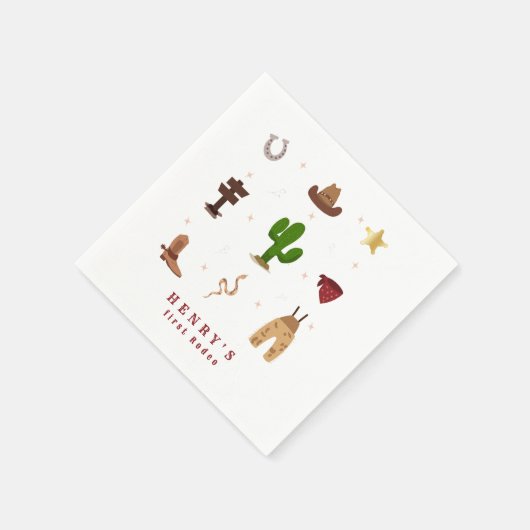 ピンクファーストRodeoカウボーイ子供の誕生日写真 スタンダードカクテルナプキン (角)