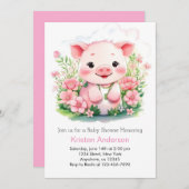 ピンクファームアドベンチャーピギーガールベビーシャワー 招待状 (正面/裏面)