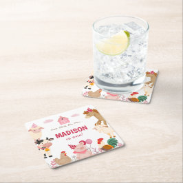 ピンクファームアニマルバーンドテーマバースデーパーティー スクエアペーパーコースター