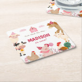 ピンクファームアニマルバーンドテーマバースデーパーティー スクエアペーパーコースター (アングル)