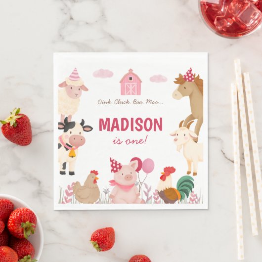 ピンクファームアニマルバーンドテーマバースデーパーティー スタンダードランチョンナプキン (インサイチュ)