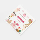 ピンクファームアニマルバーンドテーマバースデーパーティー スタンダードランチョンナプキン (角)