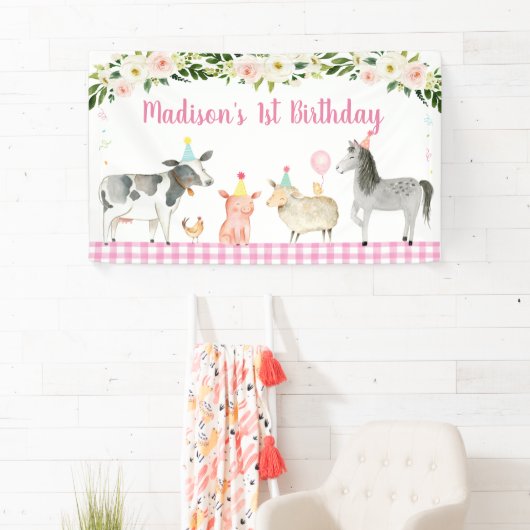 ピンクファームアニマルフローラ誕生日 横断幕 (インサイチュ)