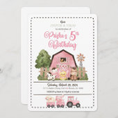 ピンクファームアニマル誕生日招待状 招待状 (正面/裏面)