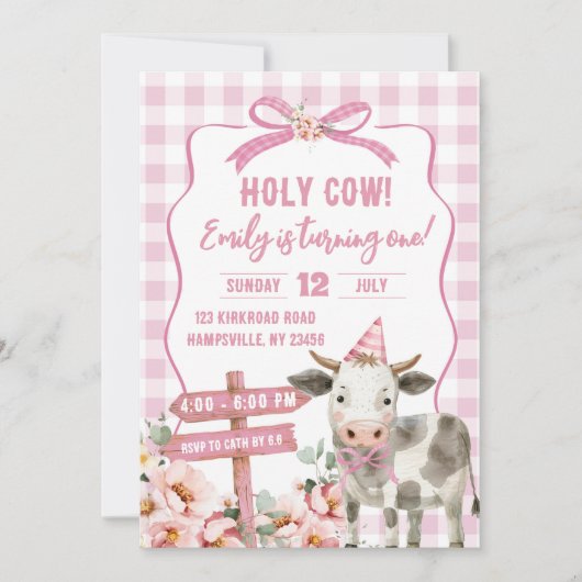 ピンクファームカウガールファースト誕生日招待状 招待状 (正面)