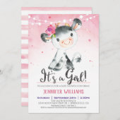 ピンクファームカウベビーシャワーガール招待状 招待状 (正面/裏面)