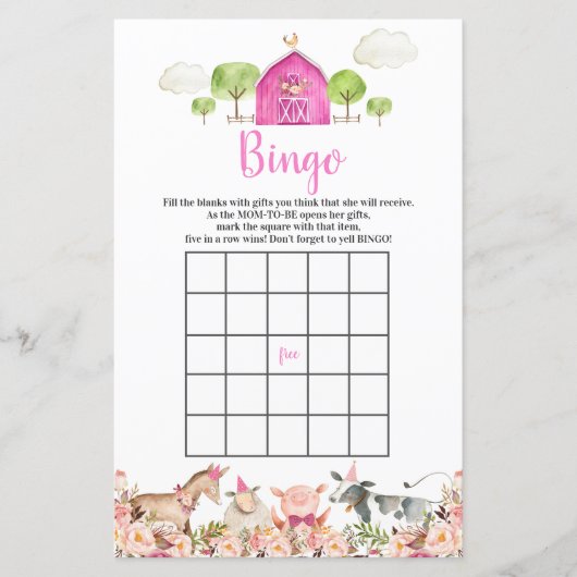 ピンクファームハウスアニマルズ納屋周囲の庭ビンゴゲーム (正面)