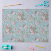 ピンクファームハウスバラオンブルーバックグラウンド 薄葉紙 (クラフト)