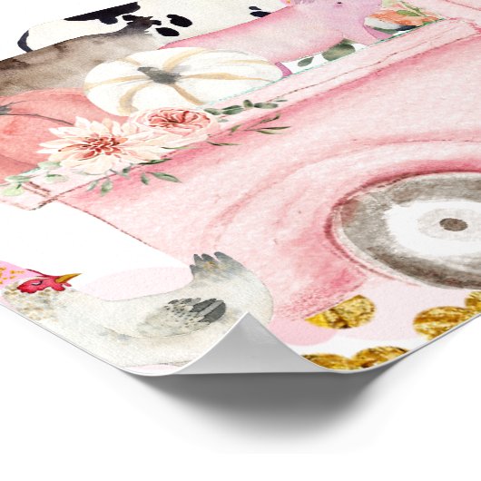 ピンクファームパンプキントラックファースト誕生日サイン ポスター (角)