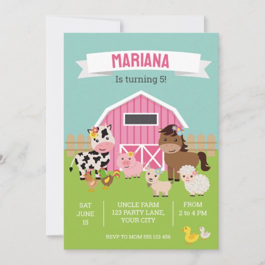 ピンクファームパーティの招待状 案内状 (正面)