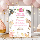 ピンクファームパーティー動物誕生日 招待状