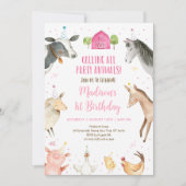 ピンクファームパーティー動物誕生日 招待状 (正面)