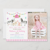 ピンクファームパーティー誕生日 招待状 (正面)