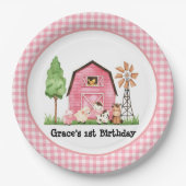 ピンクファームファースト誕生日プレート ペーパープレート (正面)