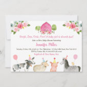 ピンクファームフローラ納屋周囲の庭ベビーシャワー 招待状 (正面)