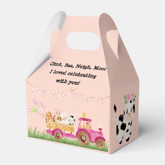 ピンクファームフローラ納屋周囲の庭誕生日パーティーお願いボックス フェイバーボックス (裏面サイド)
