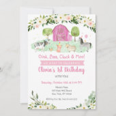 ピンクファームフローラ誕生日 招待状 (正面)