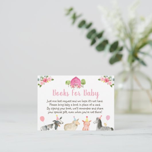 ピンクファームフローラ赤ちゃんシャワー予約リクエスト エンクロージャーカード (スタンド正面)