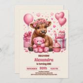 ピンクファームホーリーカウハイランド1回目の誕生日 招待状 (正面/裏面)