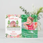 ピンクファーム写真1st誕生日サンキューカード 招待状 (スタンド正面)