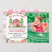 ピンクファーム写真1st誕生日招待状 招待状 (正面/裏面)