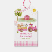 ピンクファーム動物の女の子の誕生日パーティー ギフトタグ (正面)