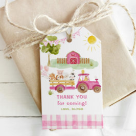 ピンクファーム動物の女の子の誕生日パーティー ギフトタグ