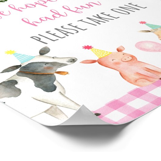 ピンクファーム動物の誕生日パーティーのお気に入りサイン ポスター (角)