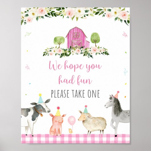 ピンクファーム動物の誕生日パーティーのお気に入りサイン ポスター (正面)