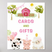ピンクファーム動物の誕生日パーティーカードとギフト ポスター (正面)