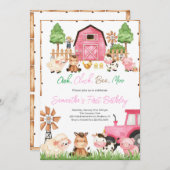 ピンクファーム動物の誕生日パーティー 招待状 (正面/裏面)