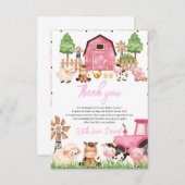 ピンクファーム動物の赤ちゃんシャワー サンキューカード (正面/裏面)