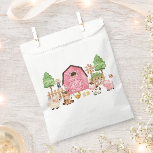 ピンクファーム動物の赤ちゃんシャワー フェイバーバッグ (クリップ留めされた状態)