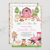 ピンクファーム動物の赤ちゃんシャワー 招待状 (正面/裏面)