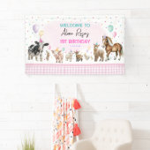 ピンクファーム動物の風船ガールバースデーパーティー 横断幕 (インサイチュ)