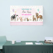 ピンクファーム動物の風船ガールバースデーパーティー 横断幕 (トレードショー)