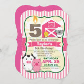 ピンクファーム動物ガールズバースデーパーティー 招待状 (正面/裏面)