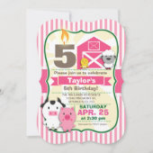 ピンクファーム動物ガールズバースデーパーティー 招待状 (正面)