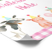 ピンクファーム動物灌水ホール誕生日標識 ポスター (角)