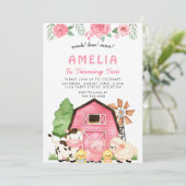 ピンクファーム動物2nd誕生日パーティーガール 招待状 (スタンド正面)