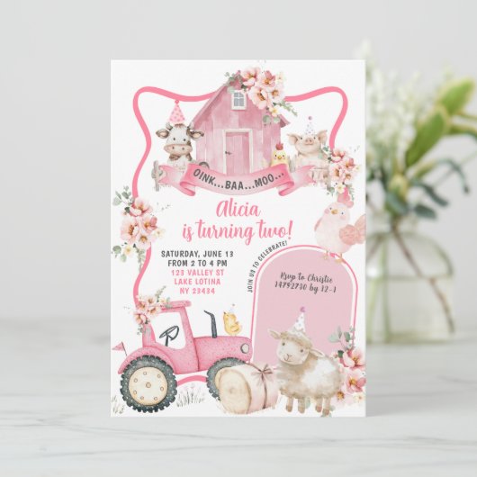 ピンクファーム子供の誕生日 招待状 (スタンド正面)